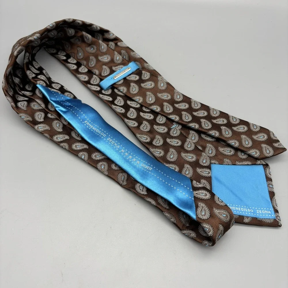 Ernenegildo Zegna‎ Brown/Blue Paisley 100% Seta Silk Made in Italy Business 59